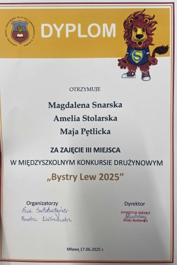 Rozstrzygnięcie konkursu - Bystry Lew