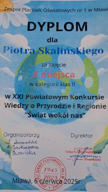  Finalista Turnieju Wiedzy o Przyrodzie i Regionie ''Świat wokół nas''